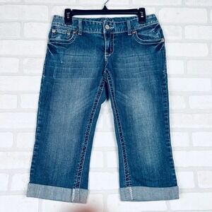 Maurices Women Medium Wash Contrast Stitch Cuffed Capri Jeans Size 7/8